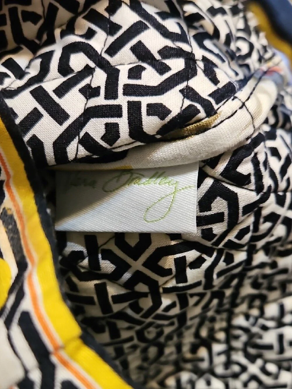 Vera Bradley Quilted Floral Tote in Yellow, Black & White